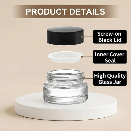 Miniatura 3 de Coloch Paquete de 90 recipientes de muestra de vidrio de 0.2 fl oz con tapa negra, mini tarros de vidrio para cosméticos con forro