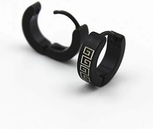 Miniatura 8 de Juego de 12 pares de aretes de acero inoxidable negros para hombre, aretes de aro punk, aretes negros para mujer, juego de aretes colgantes AMind4U