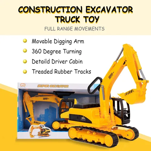 Miniatura 7 de Juguete de excavadora para construcción de tamaño extra grande con brazo pinza de pala, para niños