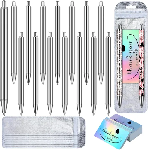 Qilery Juego de 15 bolígrafos epoxi en blanco de resina de acero inoxidable para envolturas UV Dtf, bolígrafos de sublimación, bolsa resellable y