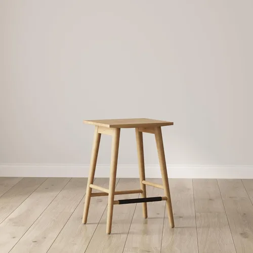 Miniatura 11 de Nathan James Barker Taburete clásico de altura de mostrador de madera con cojín de cuero removible, sin respaldo, taburete de bar de isla de 24