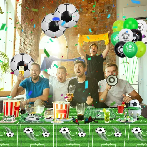 Miniatura 4 de Paquete de 2 manteles de fútbol, manteles rectangulares desechables de plástico de 51 x 87 pulgadas, para fiestas temáticas de fútbol