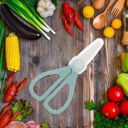 Miniatura 8 de TEHAUX Tijeras de cocina multifuncionales de 5.90 pulgadas, tijeras de alimentos ligeras para cortar verduras, frutas, pizza, pollo y jardín, diseño