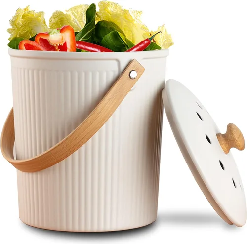 Miniatura 10 de Contenedor de Compost para Cocina, LALASTAR Cubo de Compost de Encimera con Tapa, Hecho de Fibra de Bambú Sostenible, Cubo de Compost Interior Negro