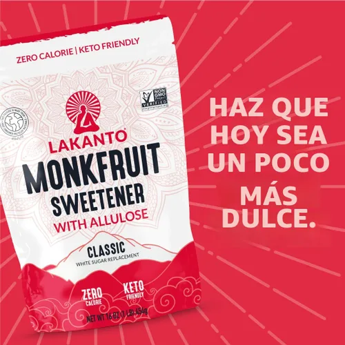 Miniatura 8 de Lakanto Edulcorante clásico de fruta de monje con alulosa, sustituto del azúcar blanco del extracto de fruta de monje para hornear, café y té, sin
