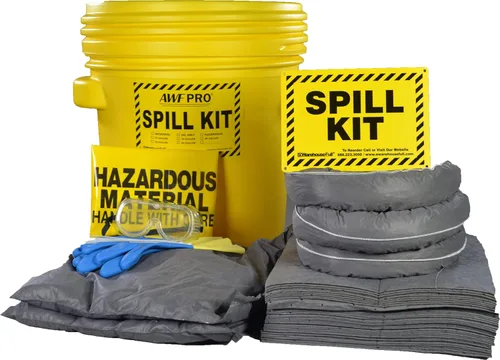 AWF PRO Kit Universal de Derrames de 20 Galones, 59 Piezas – Tambor Aprobado por DOT de 20 Galones, Calcetines, Almohadillas y Cojines, y Accesorios
