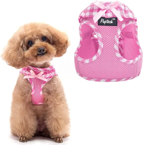 Miniatura 10 de PUPTECK Arnés de malla suave con volantes acolchados para perros y gatos, arneses para mascotas pequeñas