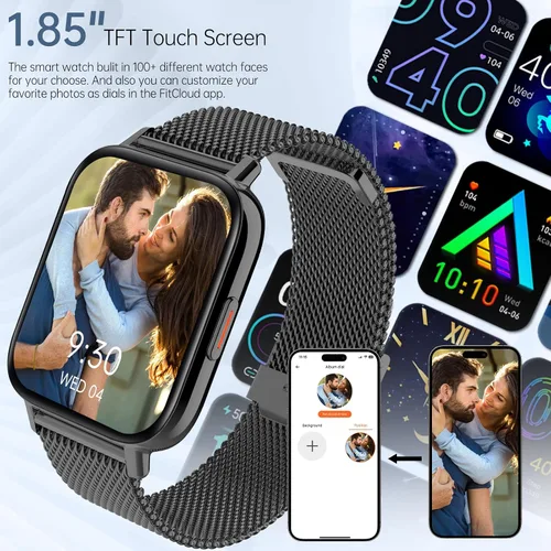 Miniatura 9 de Relojes inteligentes para mujer, reloj HD de 1.83 pulgadas y 1.85 pulgadas con llamadas y mensajes/frecuencia cardíaca/sueño/ciclo femenino, reloj
