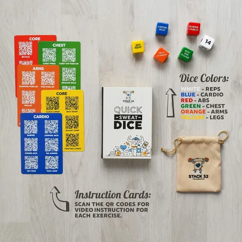 Miniatura 4 de Stack 52 Dados de fitness de sudor rápido. Juego de entrenamiento de ejercicio de peso corporal. Diseñado por un experto en fitness militar.