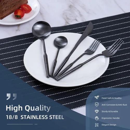Miniatura 4 de Juego de cubiertos mate para comer, juego de cubiertos de acero inoxidable de 20 piezas, juego de utensilios de cocina para 4, cubiertos duraderos