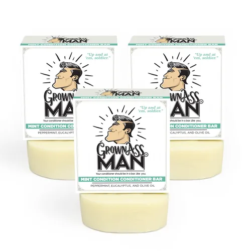 Miniatura 7 de Grown Ass Man Co. Barra acondicionadora, sin plástico y ecológica, hidratación natural y orgánica para todo tipo de cabello, hecha con aceites
