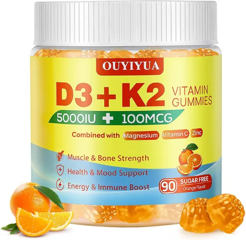 Gomitas de vitamina D3 K2, vitamina D3 5000IU + K2 (MK-7) 100mcg gomitas para adultos | Apoyo a la salud inmunológica, aumento de la función dental