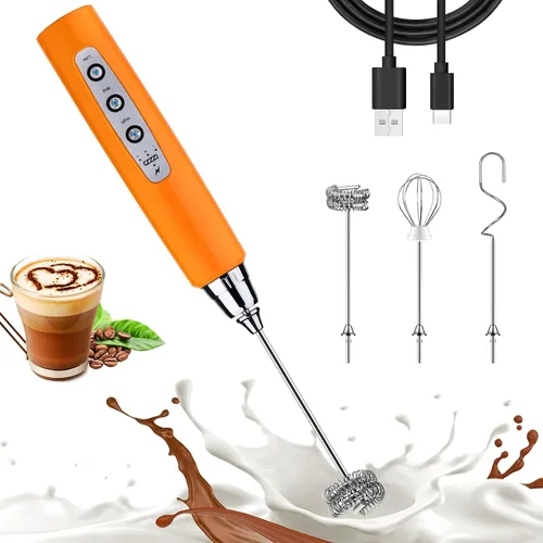 Miniatura 9 de Nahida Espumador de leche verde granito para café, espumador de mano recargable batidor eléctrico con 3 cabezales, 3 velocidades, mezclador