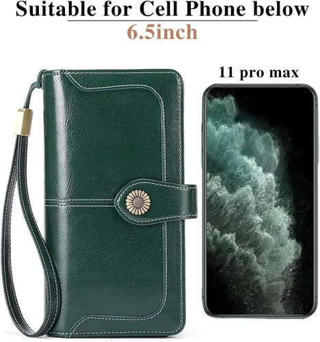 Miniatura 5 de FALAN MULE Cartera de cuero genuino RFID bloqueo gran capacidad Trifold señoras cartera.
