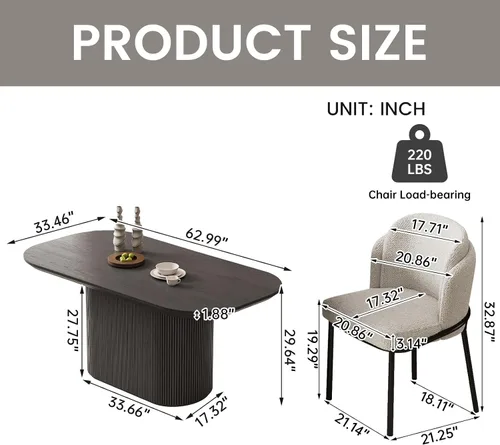 Miniatura 2 de Guyii Juego de mesa de comedor ovalada de 63 pulgadas con sillas, juego de mesas de comedor de 6 asientos para 7 piezas, juego de mesa de comedor