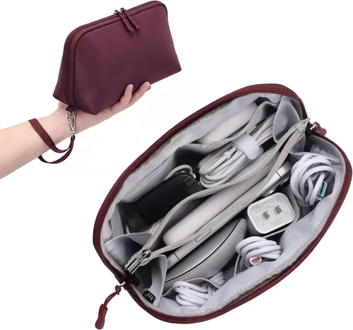 Miniatura 21 de FYY Organizador de cables de viaje, 8 compartimentos, bolsa tecnológica ligera resistente al agua con correa para la muñeca, funda portátil