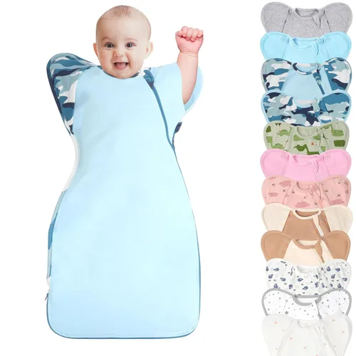 Miniatura 8 de Mantas para envolver de 3 vías con brazos levantados, saco de dormir con las manos arriba, saco de dormir fácil de cambiar pañales para bebés, niños