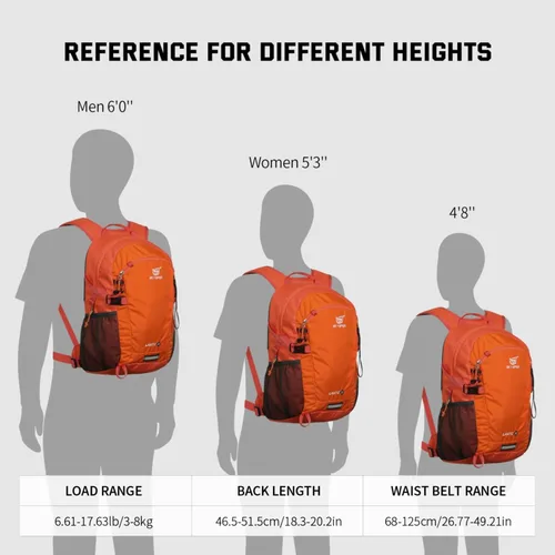 Miniatura 8 de SKYSPER Mochila pequeña para senderismo, 20 L, ligera, para viajes, mochila de senderismo de un día para mujeres y hombres Lantc20-naranja