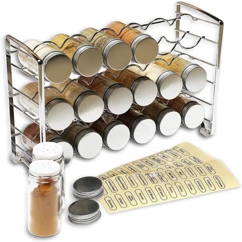 Estante para especias soporte con 18 botellas y 48 etiquetas, cromado de DecoBros Cromo