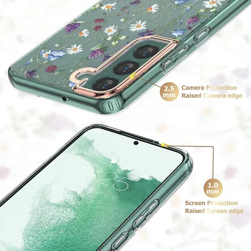 Miniatura 6 de MILPROX Compatible con Samsung Galaxy S22 Funda de Flores, bonito diseño de funda para niñas y mujeres, a prueba de golpes, patrón floral, parte