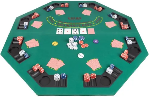 Tablero de Póquer Plegable - Superficie de Madera Maciza de 48 Pulgadas - Espacio para 8 Jugadores - Mesa de Blackjack con Portavasos Integrados y
