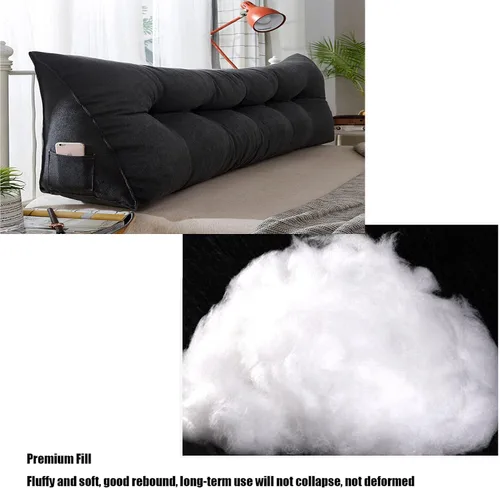 Miniatura 2 de Almohada triangular para cabecero, almohada de cuña de lectura, cojín de cabecero, almohada de respaldo para día, cama, litera, funda extraíble Negro