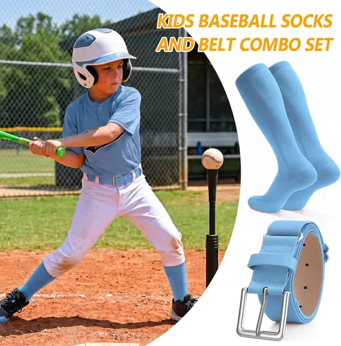 Miniatura 3 de XZQTIVE Conjunto combinado de calcetines de béisbol y softbol y cinturón de béisbol y sóftbol, calcetines de fútbol hasta la rodilla para niños