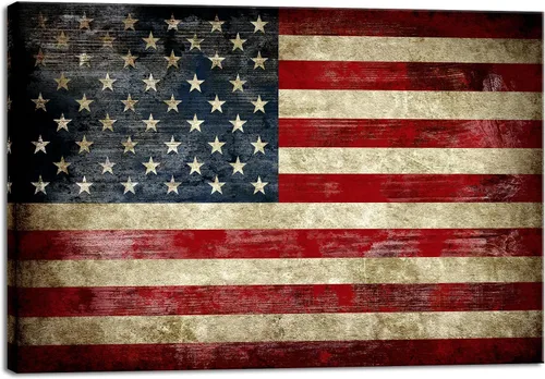 Pyradecor - Impresiones en lienzo de bandera americana antigua y vintage, arte de pared, cuadros, pinturas para sala, oficina, decoraciones del