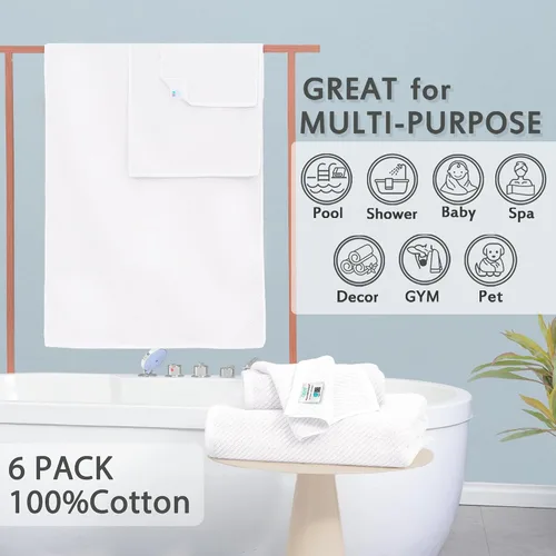 Miniatura 226 de VOOVA & MOVAS Toallas de mano blancas - 100% algodón Ligeras Gruesas Secado rápido Suaves Absorbentes, paquete de 4 piezas grandes de 18