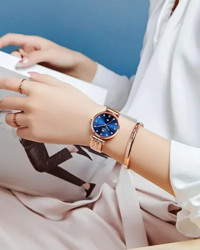 Miniatura 5 de OLEVS Reloj de oro rosa para mujer, con diamantes de lujo, luminoso, resistente al agua