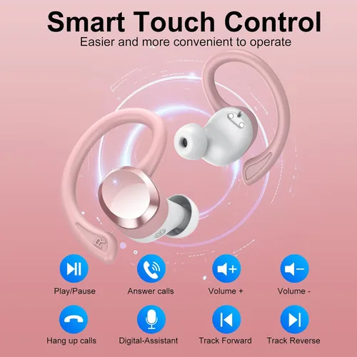 Miniatura 8 de sprtoybat Auriculares sobre la oreja con gancho, auriculares inalámbricos deportivos Bluetooth 5.4 2026, pantalla LED de 68 horas de reproducción