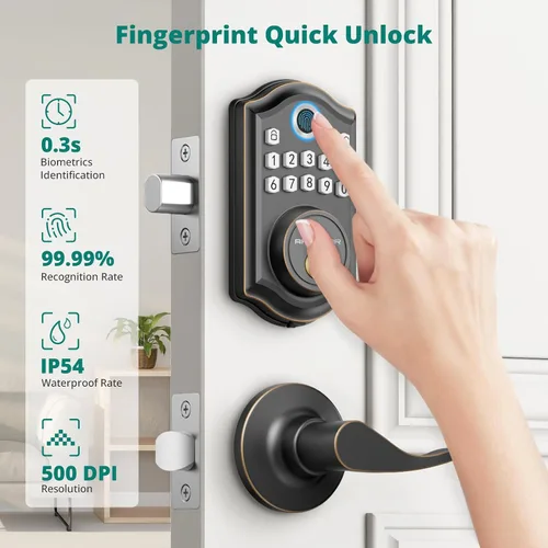 Miniatura 2 de AkaGear DS10 Pro - Cerradura de puerta de entrada sin llave con asa, 2 manijas de palanca, control de aplicación Bluetooth, cerraduras de puerta