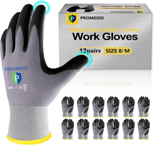 Miniatura 16 de PROMEDIX P Guantes de trabajo recubiertos de nitrilo,Guantes de trabajo de seguridad de microespuma para hombre,Guantes de nylon y spandex de punto