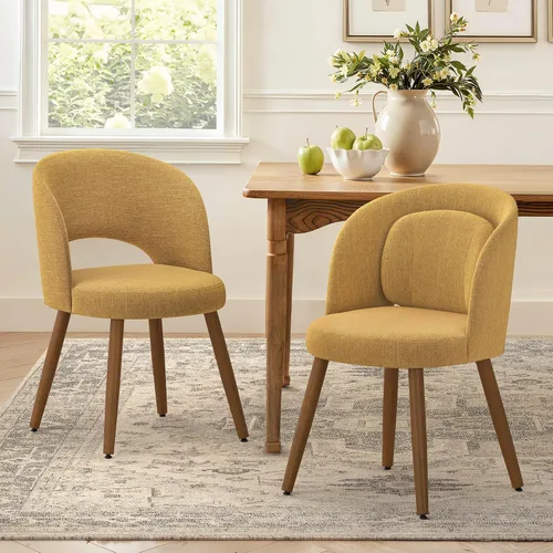 LUE BONA Juego de 2 sillas de comedor, modernas sillas de cocina tapizadas con patas de madera maciza, respaldo curvado y soporte lumbar para el