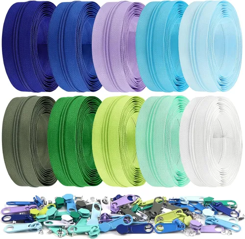 Miniatura 39 de DOITEM 31 yardas, 10 unidades de cremalleras de costura #3, cremalleras de bobina de nailon surtidos para coser con 40 deslizadores de cremallera