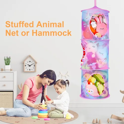 Miniatura 2 de Basumee Red para Animales de Peluche o Hamaca 2 Piezas Red de Almacenamiento de Juguetes Hamaca para Peluches Organizador de Malla para Decoración