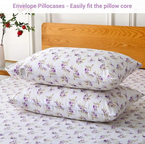 Miniatura 41 de Viviland Juego de sábanas de 3 piezas con estampado botánico de mariposas y flores rosas y moradas, sábanas de microfibra suave y transpirable