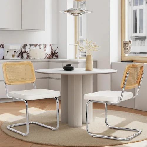 Miniatura 20 de Upholstered Velvet Dining Chairs Set of 2, Mid Century Modern Armless Upholstered Dining Chair with Rattan Back Stainless Chrome Frame for Dining