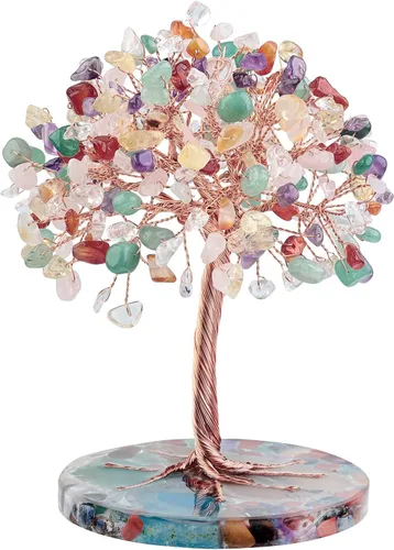 Miniatura 10 de mookaitedecor Árbol de cristal de aguamarina natural con base de ágata, árbol de dinero de la suerte, decoración de Feng Shui para el hogar