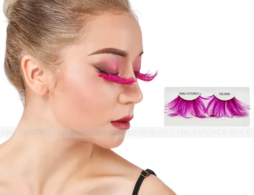 Miniatura 3 de EMILYSTORES - Pestañas para disfraz de plumas sintéticas rosas para Halloween, pestañas dramáticas, aspecto de fiesta, 1 par