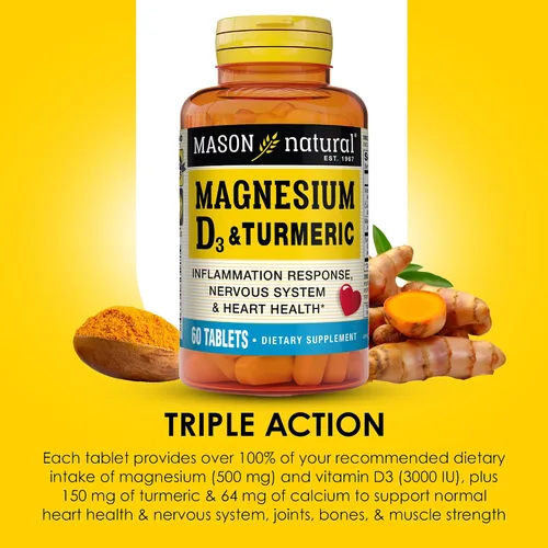 Miniatura 4 de MASON NATURAL Magnesio y vitamina D3 con cúrcuma - Corazón saludable y sistema nervioso, fortalece los huesos y los músculos, mejora la salud