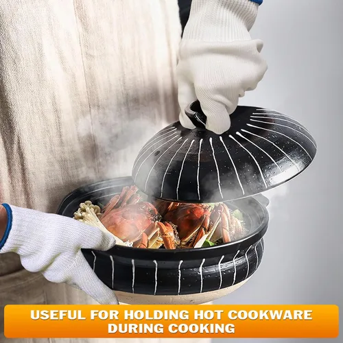 Miniatura 5 de Guantes resistentes al calor para cocinar: 2 pares de guantes de algodón para ollas de cocina, guantes de cocina para hornear, guantes de cocina al