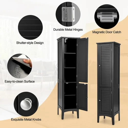 Miniatura 6 de COSTWAY Armario Alto de Almacenamiento para Baño, Gabinete de Torre de Lino Independiente de 5 Niveles con 2 Puertas, Organizador de Almacenamiento