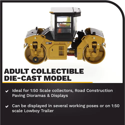 Miniatura 3 de Diecast Masters Compactador vibratorio Caterpillar CB-13 a escala 1:50 con cabina cerrada Camiones Cat Series High Line y equipos de construcción