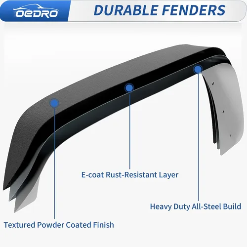 Miniatura 7 de oEdRo - Juego de 4 guardabarros planos delanteros y traseros compatibles con Jeep Wrangler JK y JKU Unlimited 2007-2018, juego de forros de acero