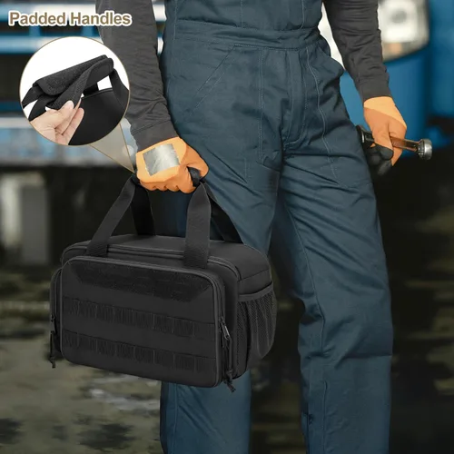 Miniatura 7 de Rexmica Bolsa de herramientas de 12 pulgadas con fondo antifricción, bolsa organizadora de almacenamiento de herramientas manuales para hombres