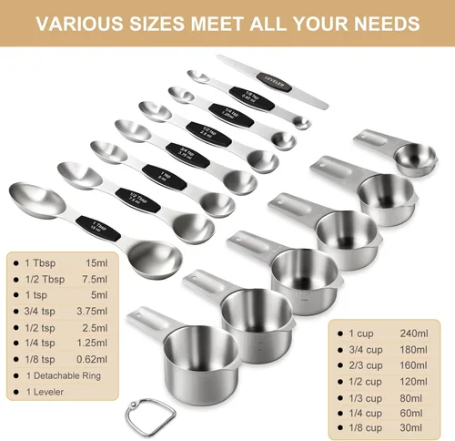 Miniatura 2 de EWFEN - Juego de tazas y cucharas medidoras de acero inoxidable, tazas y cucharas medidoras de anidación, cabe en tarros de especias para hornear