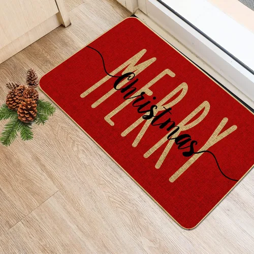 Miniatura 6 de Alfombra Decorativa de Puerta de Bienvenida Roja Feliz Navidad, Alfombra de Puerta de Invierno de Temporada, Alfombra de Piso de Perfil Bajo