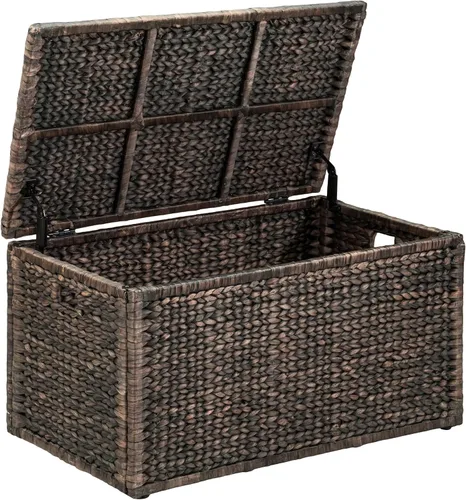 Miniatura 8 de eHemco Baúl de almacenamiento de mimbre de jacinto de agua resistente con marco de metal, 30 x 17.5 x 17.5 pulgadas, marrón lavado