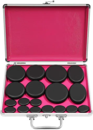 Juego de 16 piedras calientes de basalto con piedras calientes, kit de piedras de masaje con caja calefactora para masaje corporal (incluye piedra